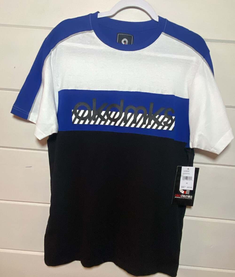 Akademiks Men's Colorblock Short Sleeve T-Shirt Black/Royal Size M New with Tags